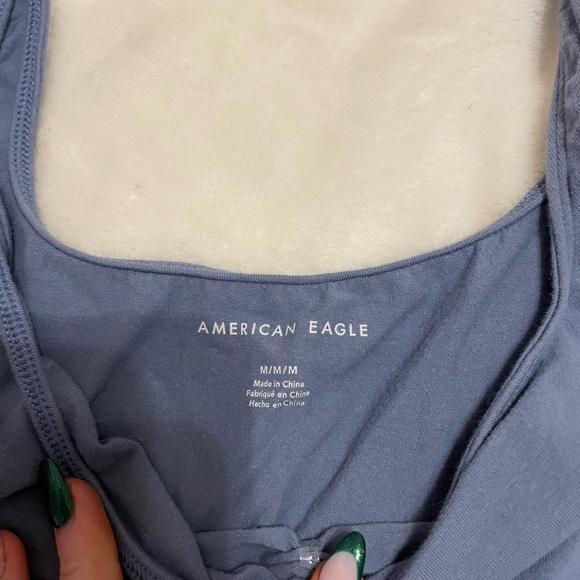 American Eagle Blue Ruched Cropped Tank Top - Picture 2 of 3